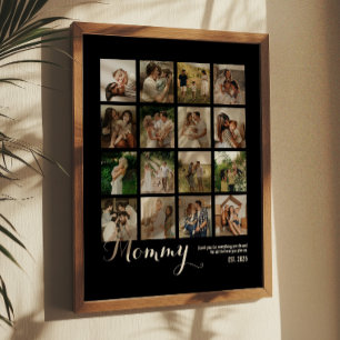Affiche Cadeau de 16 photos en collage B & W pour maman