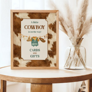 Affiche Cadeau de Baby Shower Cowboy Cow Ligne de vêtement