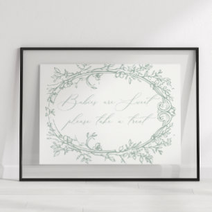 Affiche Cadeau de Baby Shower Floral Vert Timeless Vintage