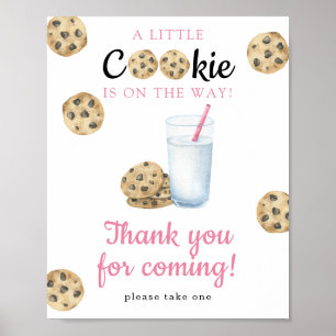 Affiche Cadeau de baby shower lait et cookies - Merci