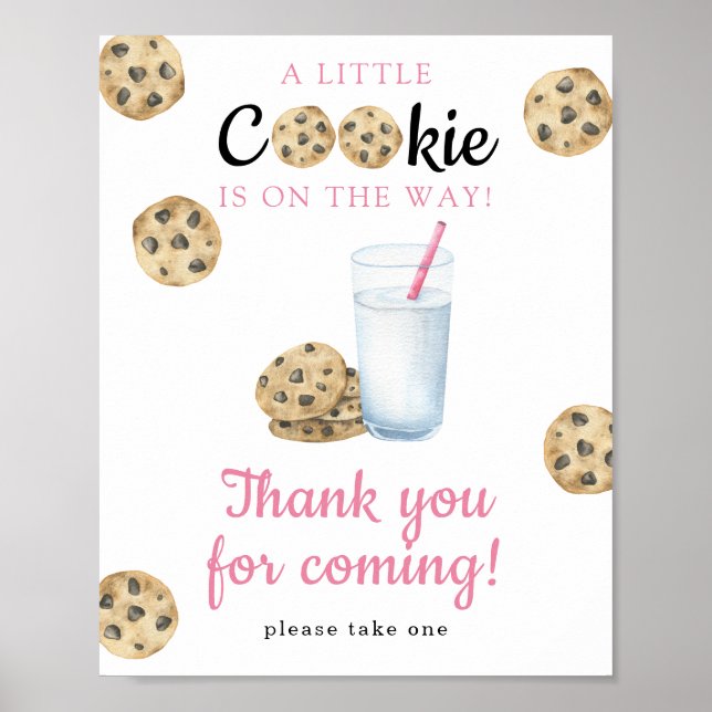 Affiche Cadeau de baby shower lait et cookies - Merci  (Devant)