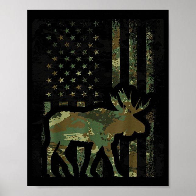 Affiche Cadeau de chasse de drapeau américain camouflé pou (Devant)