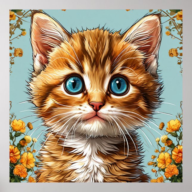 Affiche Cadeau de chaton roux mignon pour amateur de chats (Devant)