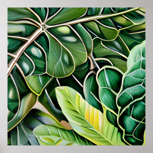 Affiche Cadeau de Chauffe Maison Feuilles Tropicales Verte