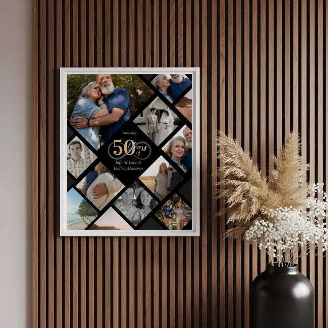Affiche Cadeau de collage photo d'amour infini pour le 50e (50th Anniversary Infinity Love Photo Collage Gift Poster)