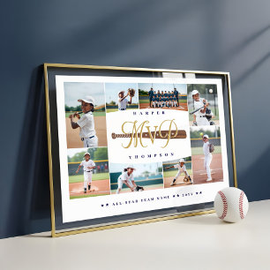 Affiche Cadeau de collage photo de baseball de joueur MVP