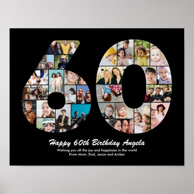 Affiche Cadeau de collage photo numéro 60 pour 60e anniver (Devant)