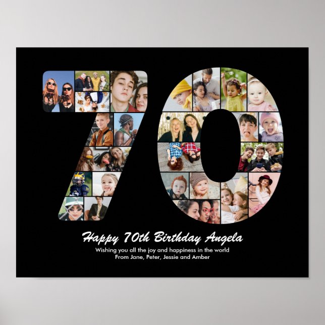 Affiche Cadeau de collage photo numéro 70 pour 70e anniver (Devant)