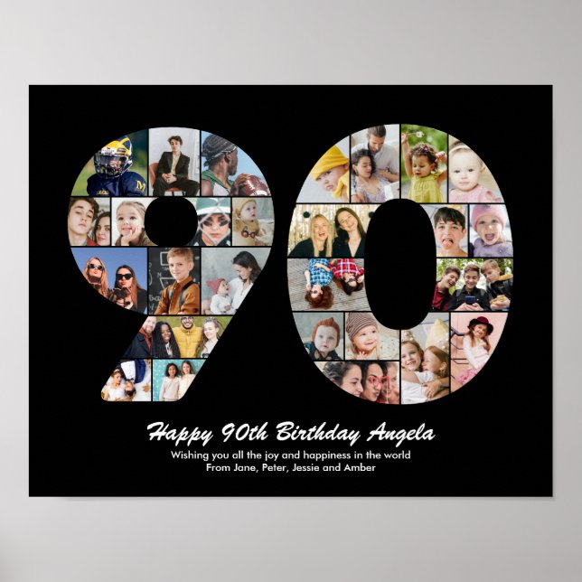 Affiche Cadeau de collage photo pour le 90e anniversaire N (Devant)
