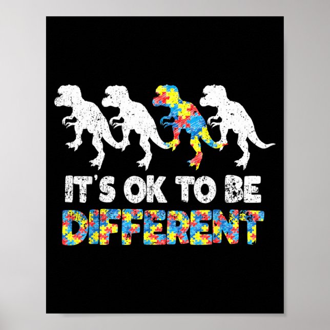 Affiche Cadeau de dinosaure de sensibilisation à l'autisme (Devant)