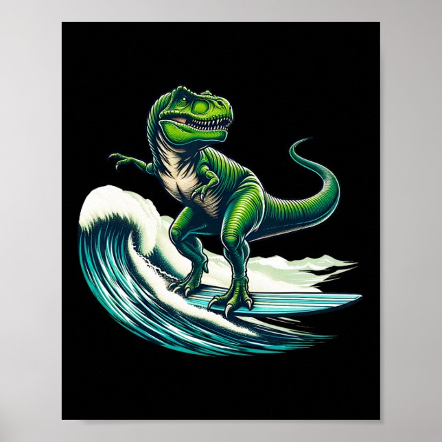 Affiche Cadeau de dinosaure T-rex surfeur planche de surf  (Devant)