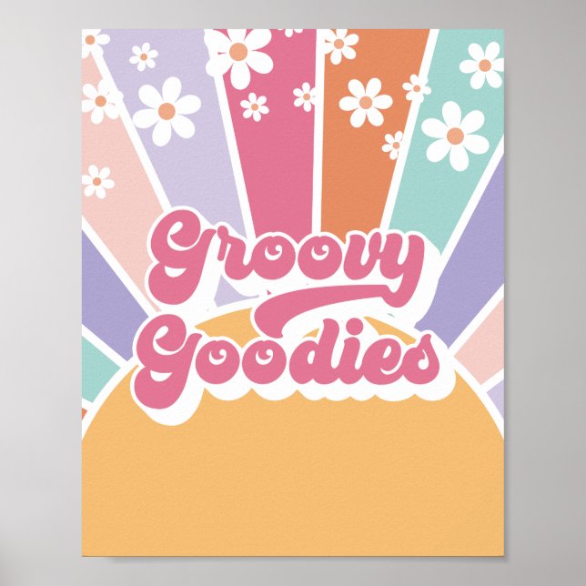 Affiche Cadeau de fête d'anniversaire rétro soleil Groovy (Devant)