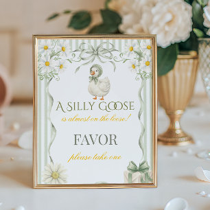 Affiche Cadeau de fête de bébé Sage Vert Silly Goose Neutr