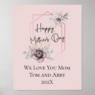 Affiche Cadeau de Fête des Mères personnalisé rose gris fl