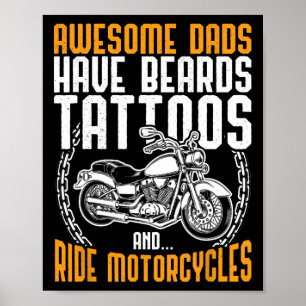Affiche Cadeau de fête des pères moto drôle tatouage Papa 