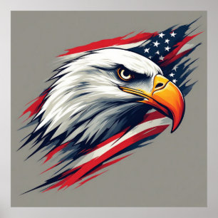 Affiche Cadeau de fierté USA – Aigle chauve avec drapeau a