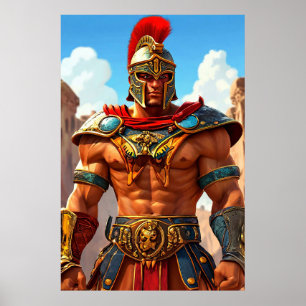 Affiche Cadeau de Gladiateur de Dessin Animé Amateur d'His