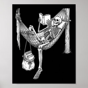 Affiche Cadeau de hamac squelette lisant un livre drôle po