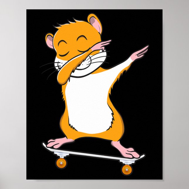 Affiche Cadeau de hamster en skateboard pour skateur (Devant)
