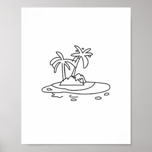 Affiche Cadeau de l'île paradisiaque, dessin au trait