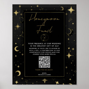 Affiche Cadeau de lune de miel Black & Gold Celestial Moon