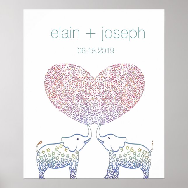 Affiche Cadeau de mariage cœur d'éléphant super mignon et  (Devant)