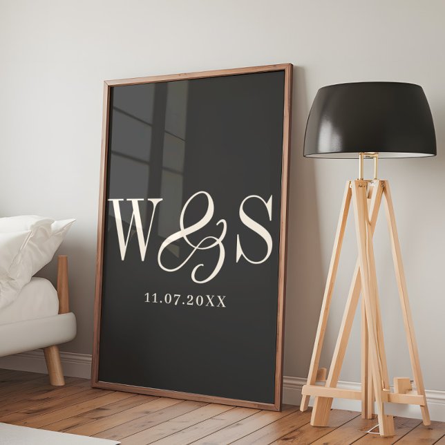 Affiche Cadeau de mariage initial pour couples noirs éléga (Créateur téléchargé)