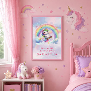 Affiche Cadeau de mur d'anniversaire de fille licorne rose