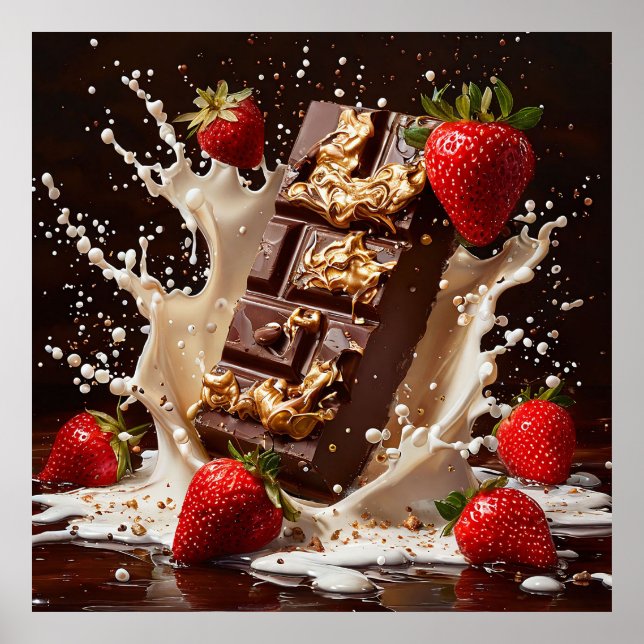 Affiche Cadeau de mur de cuisine fraise au chocolat noir � (Devant)