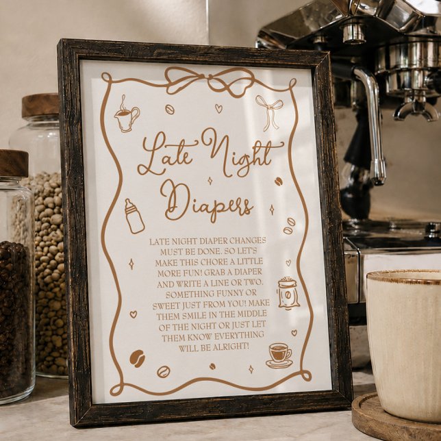 Affiche Cadeau de Naissance Café Couches de Nuit Tardives (Créateur téléchargé)
