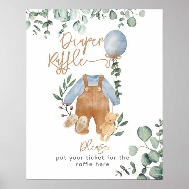 Affiche Cadeau de naissance ourson eucalyptus végétation D (Devant)