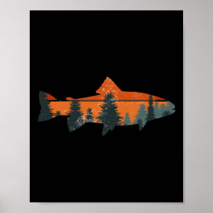 Affiche Cadeau de pêche à la mouche de truite Nature Extér