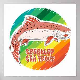 Affiche Cadeau de pêche rétro à la truite de mer tachetée