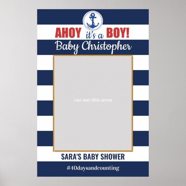 Affiche Cadeau de Photo de Bébé Marin Ahoy C'est Un Garçon (Devant)