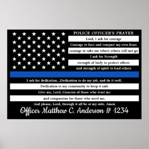 Affiche Cadeau de prière pour policier ligne bleue fine