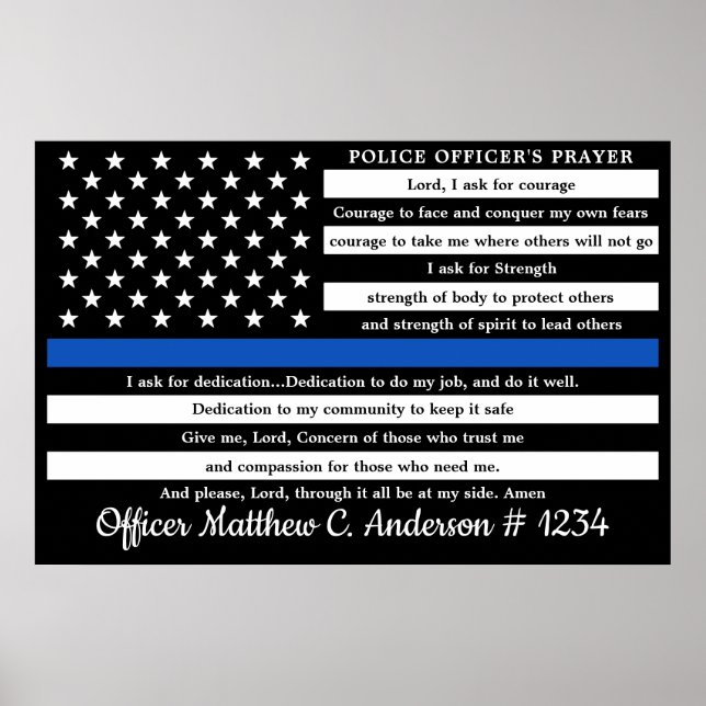 Affiche Cadeau de prière pour policier ligne bleue fine (Devant)