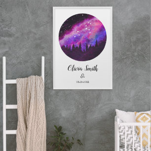 Affiche Cadeau de signe du zodiaque constellation rose Lio