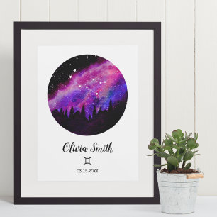 Affiche Cadeau de signe du zodiaque Gémeaux constellation