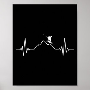 Affiche Cadeau de ski de battement de cœur de ski pour ski