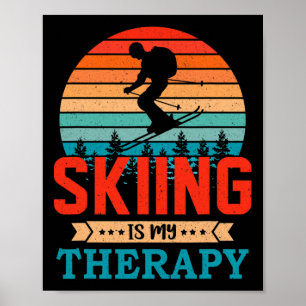 Affiche Cadeau de ski design rétro soleil couchant pour sk