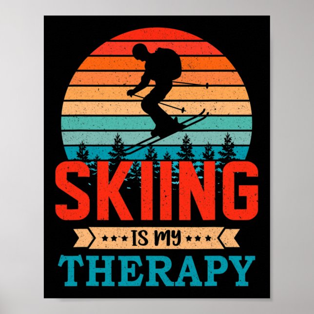 Affiche Cadeau de ski design rétro soleil couchant pour sk (Devant)