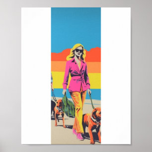 Affiche Cadeau de style pop art, promenade de chien sur la