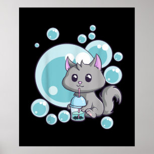 Affiche Cadeau de thé bulle de chat   Funny Boba Tea Cats 