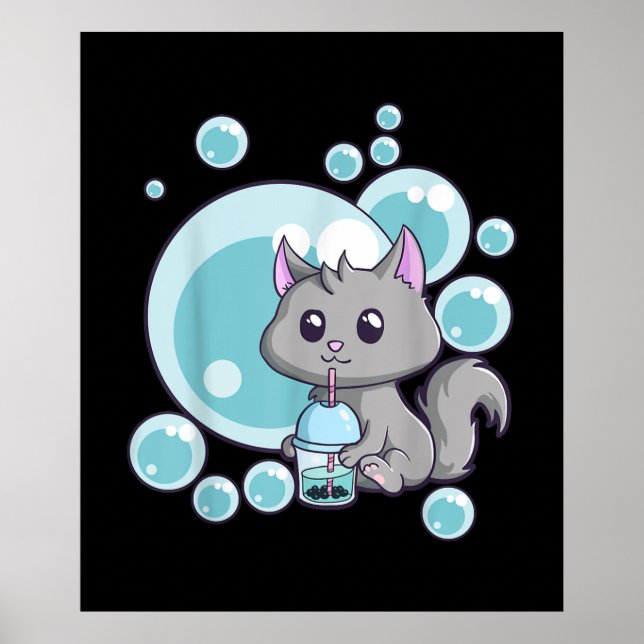 Affiche Cadeau de thé bulle de chat | Funny Boba Tea Cats  (Devant)