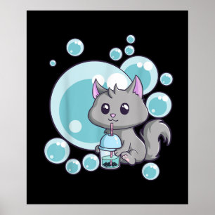 Affiche Cadeau de thé bulle de chat Funny Boba Tea Cats