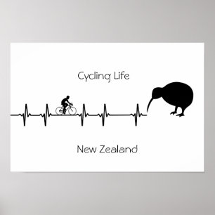 Affiche Cadeau de vélo Kiwi Battement de cœur de cyclisme