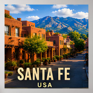 Affiche Cadeau de voyage de Santa Fe Nouveau-Mexique Adobe