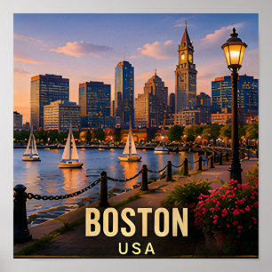 Affiche Cadeau de voyage sur le front de mer de Boston Mas