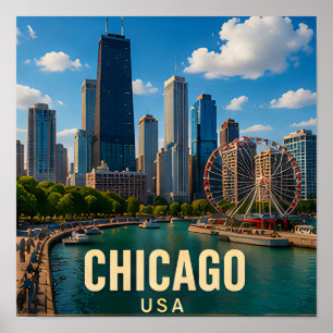 Affiche Cadeau de voyage sur le front de mer de Chicago Il