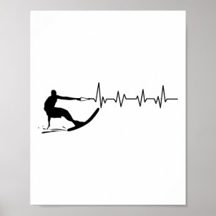 Affiche Cadeau de waterski battement de coeur drôle Skieur